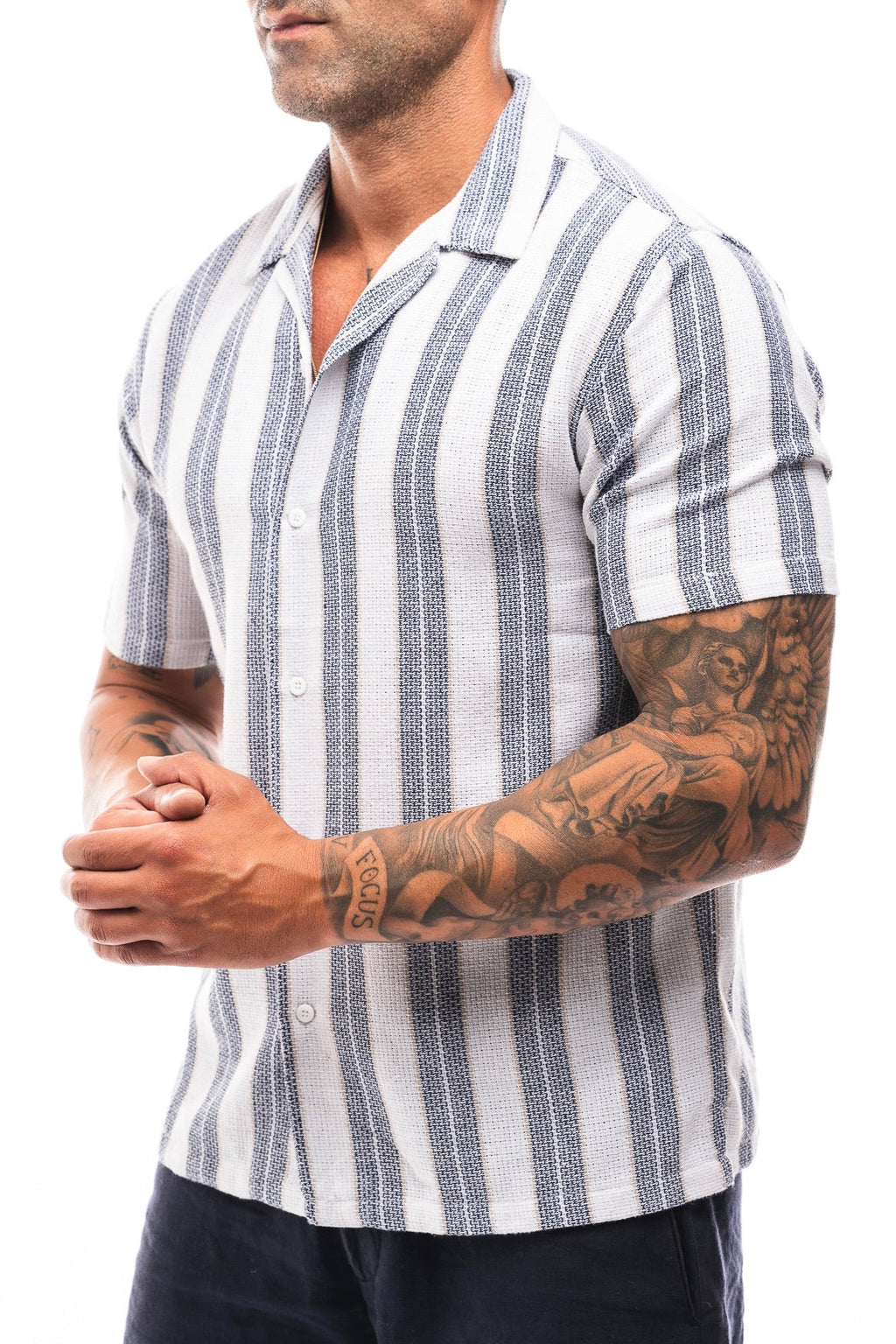 Camisa de Rayas Marino y Camel · Righe