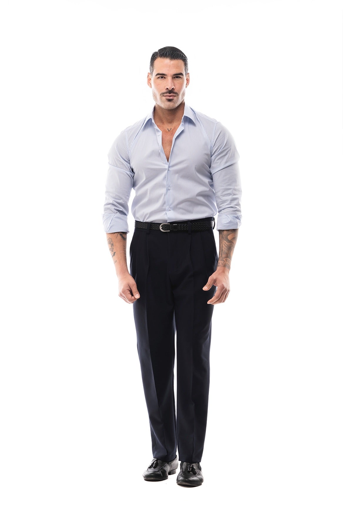 Camisa de Rayas Blanca y Celeste · Righe