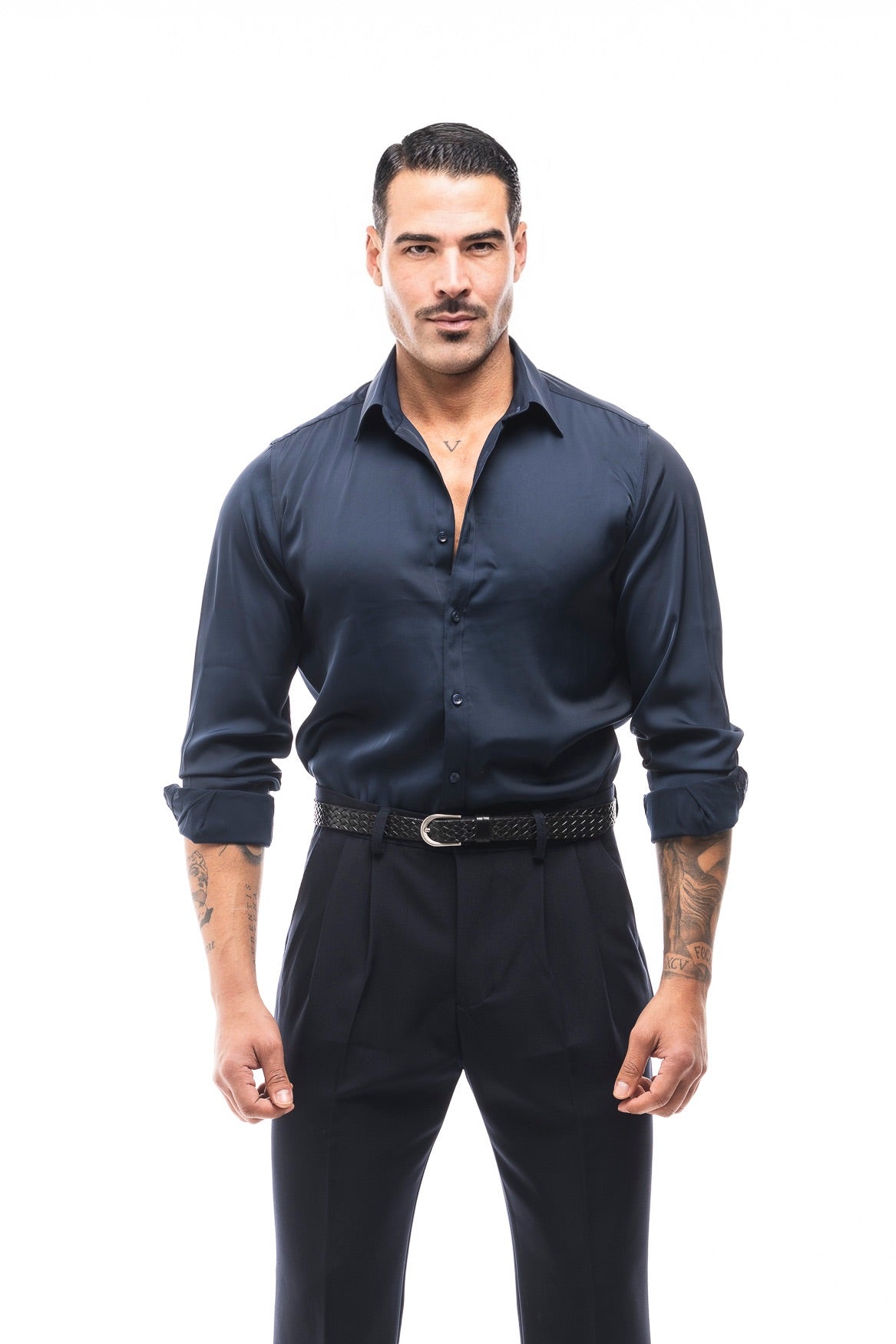 Camisa Satinada Azul Marino · Notte