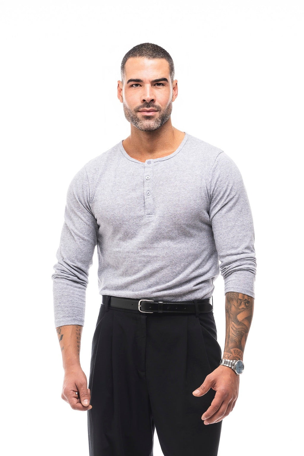 Henley Jaspeado Manga Larga · Mélange