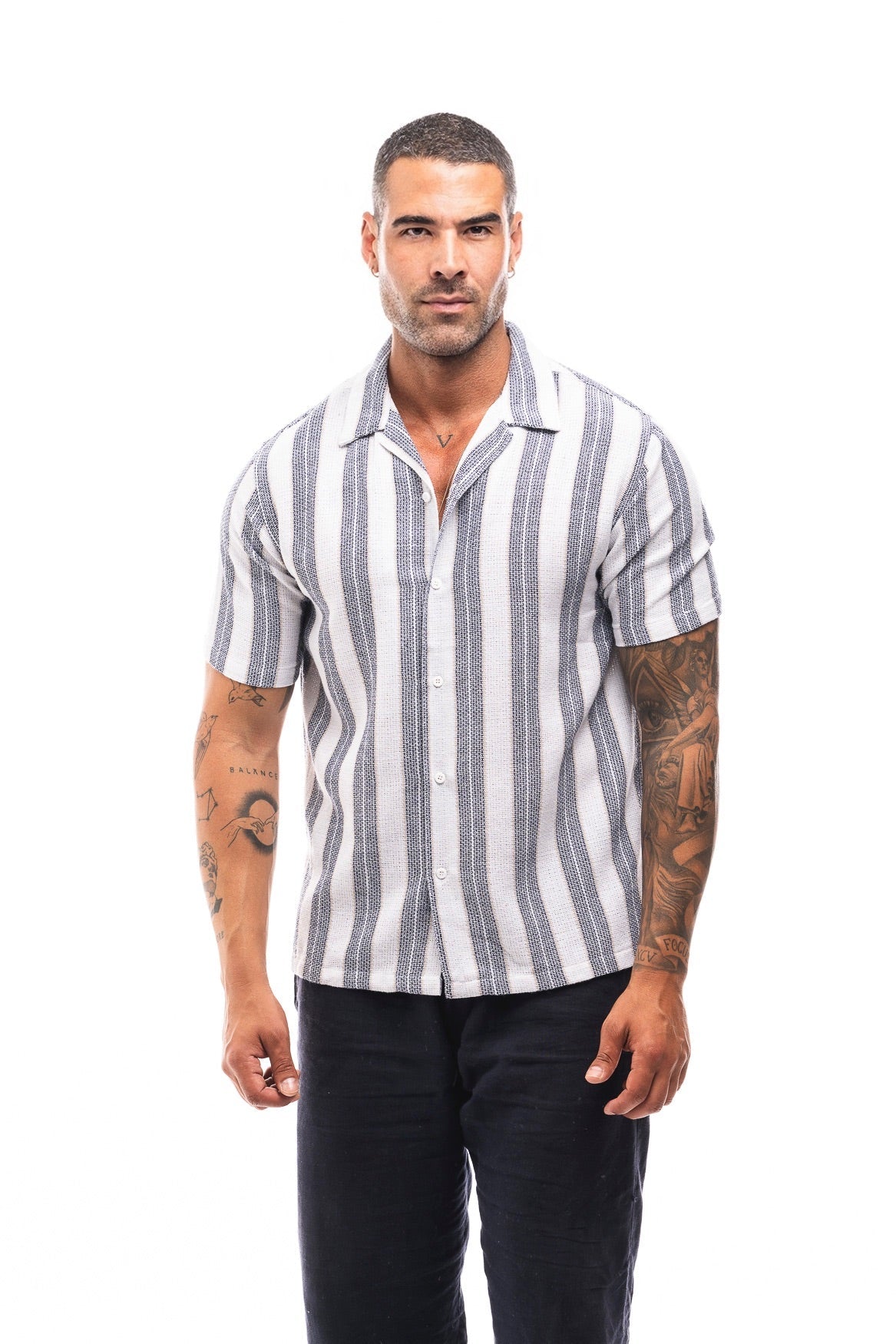 Camisa de Rayas Marino y Camel · Righe