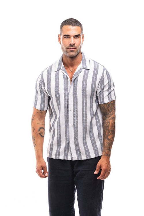 Camisa de Rayas Marino y Camel · Righe