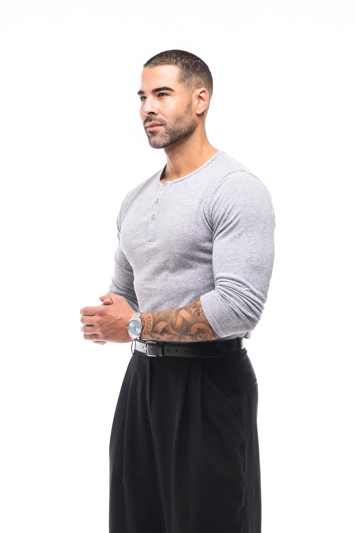 Henley Jaspeado Manga Larga · Mélange