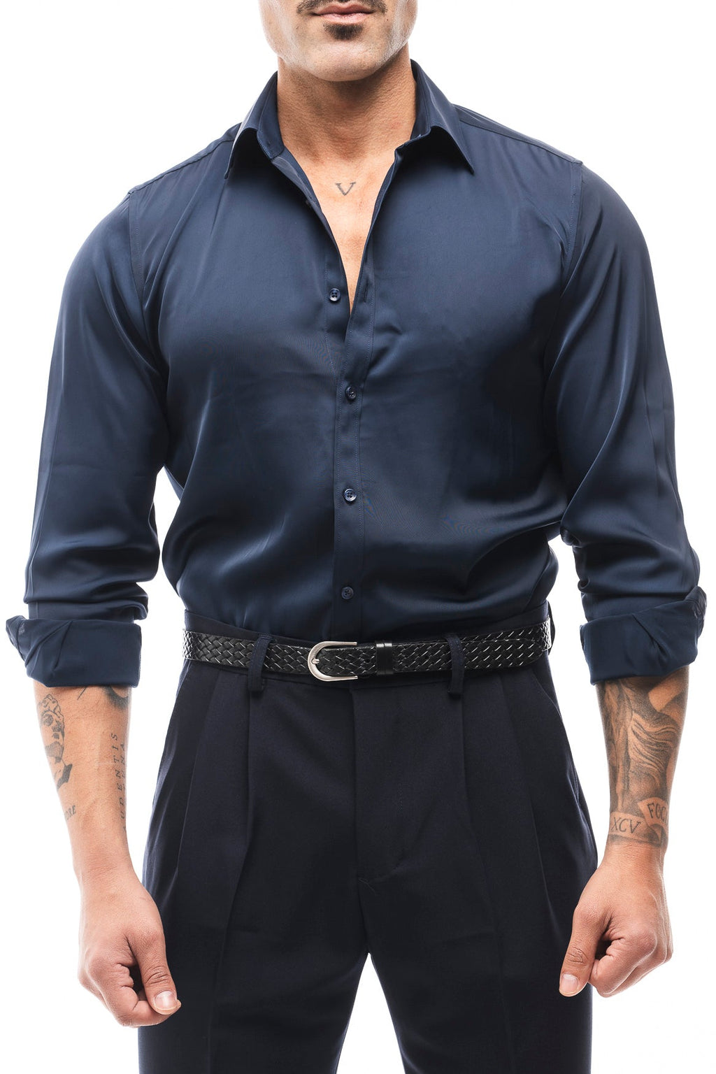 Camisa Satinada Azul Marino · Notte