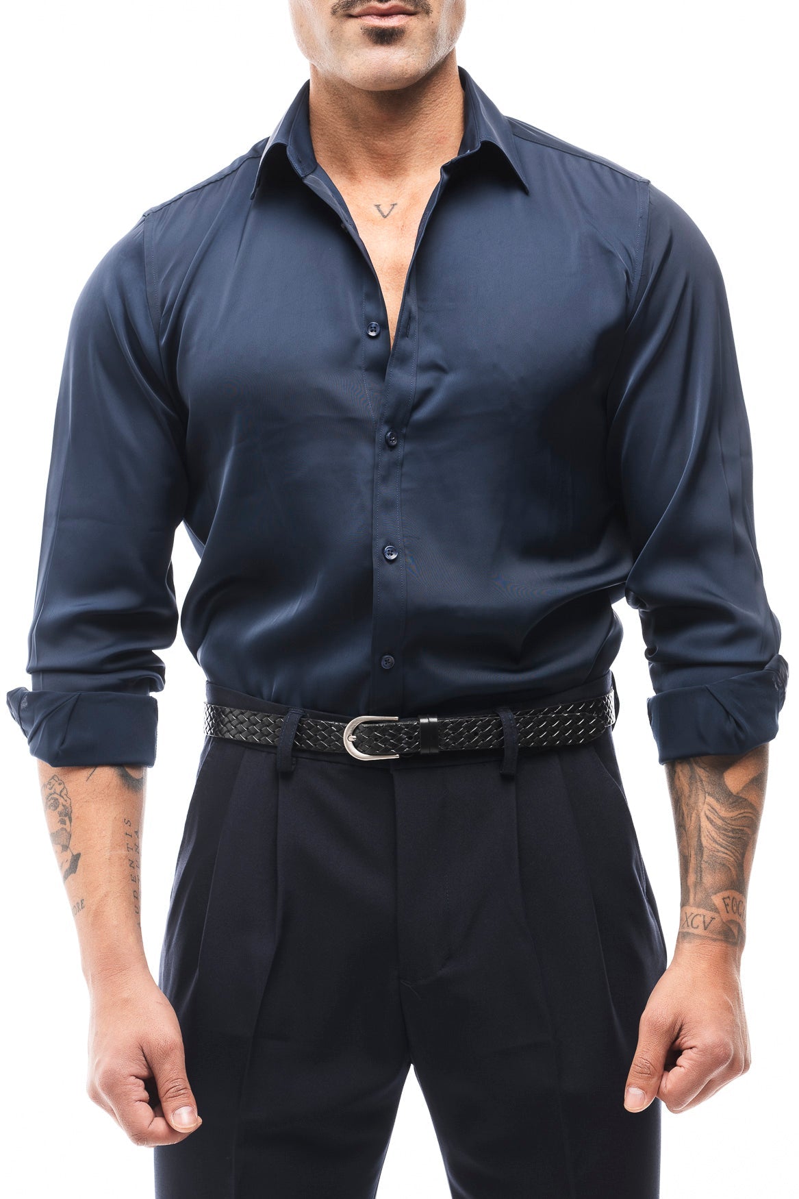 Camisa Satinada Azul Marino · Notte