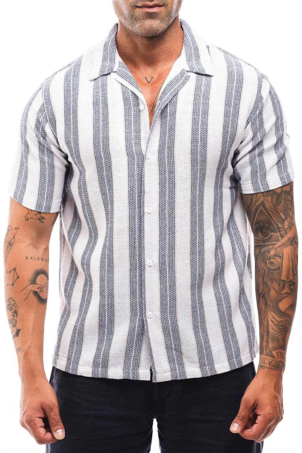 Camisa de Rayas Marino y Camel · Righe