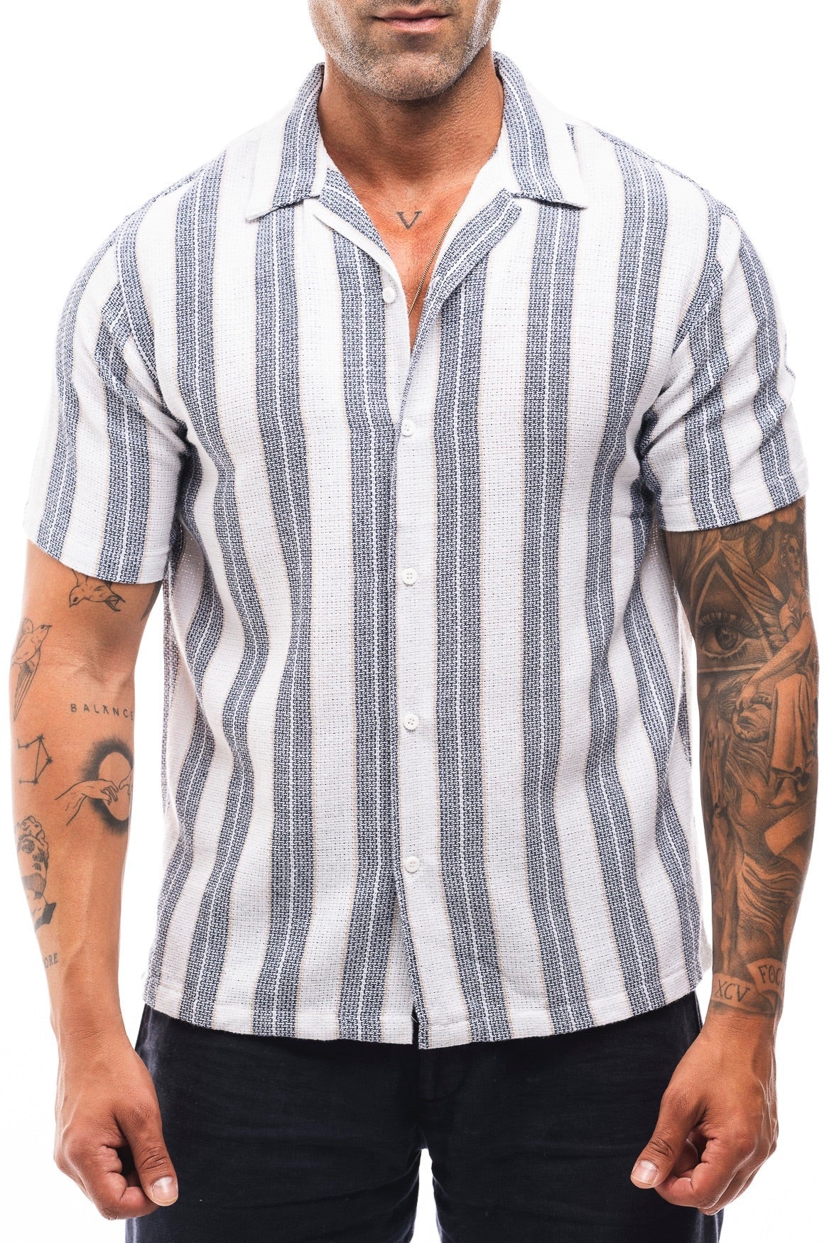 Camisa de Rayas Marino y Camel · Righe