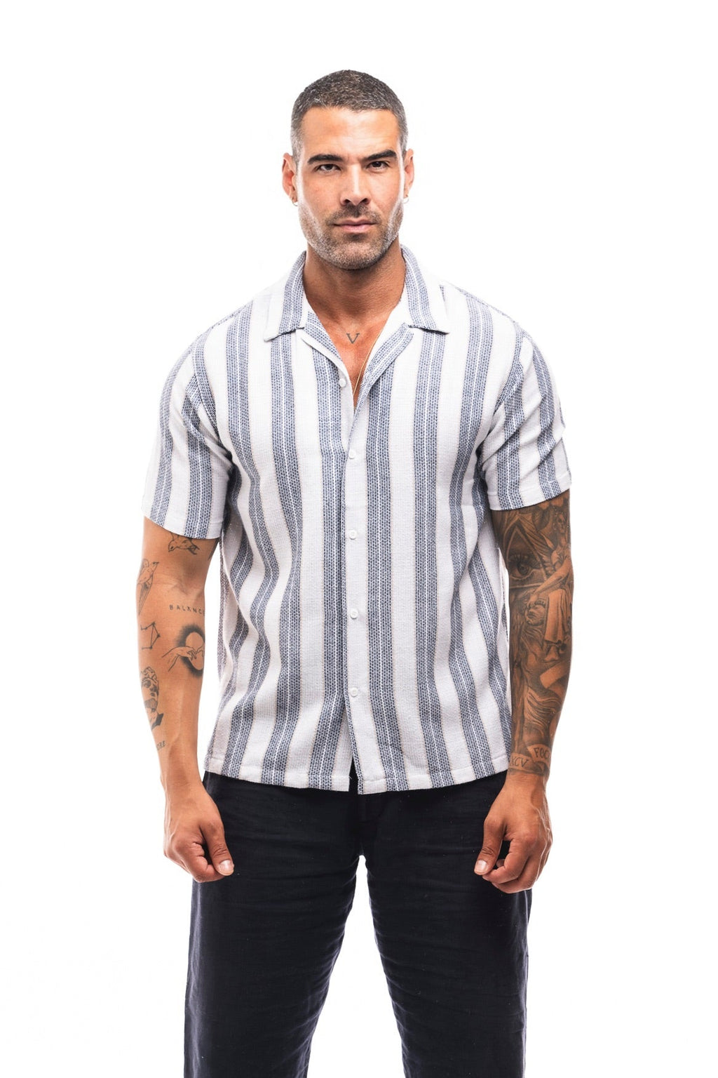Camisa de Rayas Marino y Camel · Righe