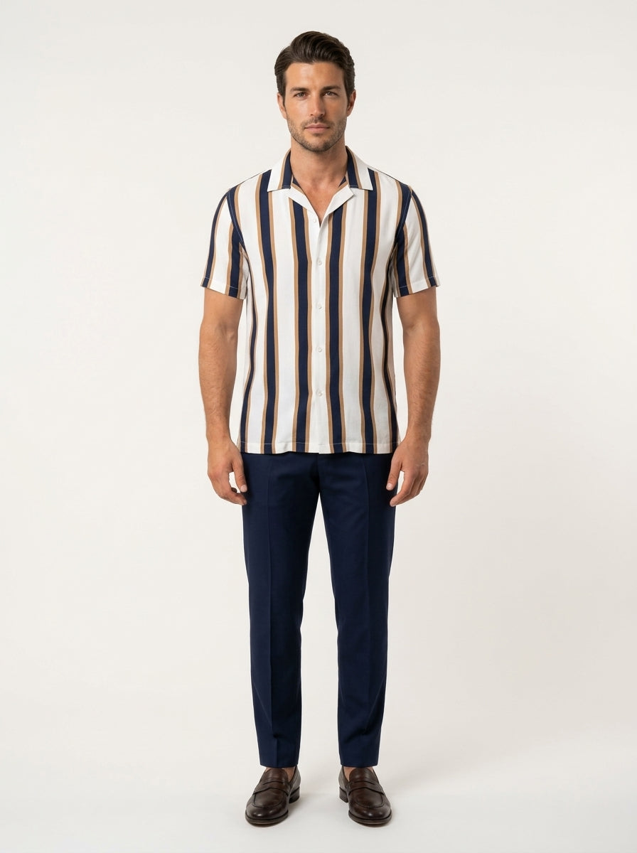 Camicia a Righe Navy e Cammello VITTORI LUVANO, vista frontal