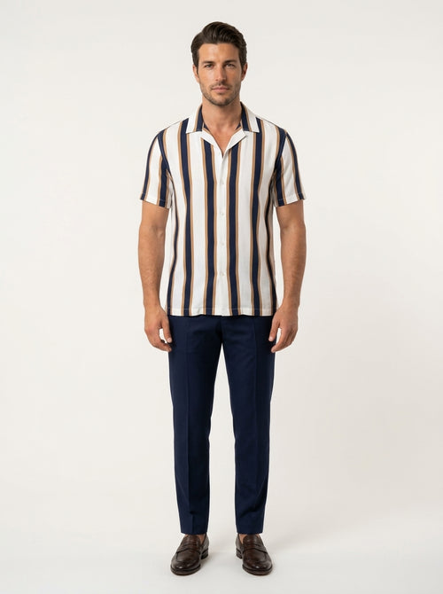 Camicia a Righe Navy e Cammello VITTORI LUVANO, vista frontal