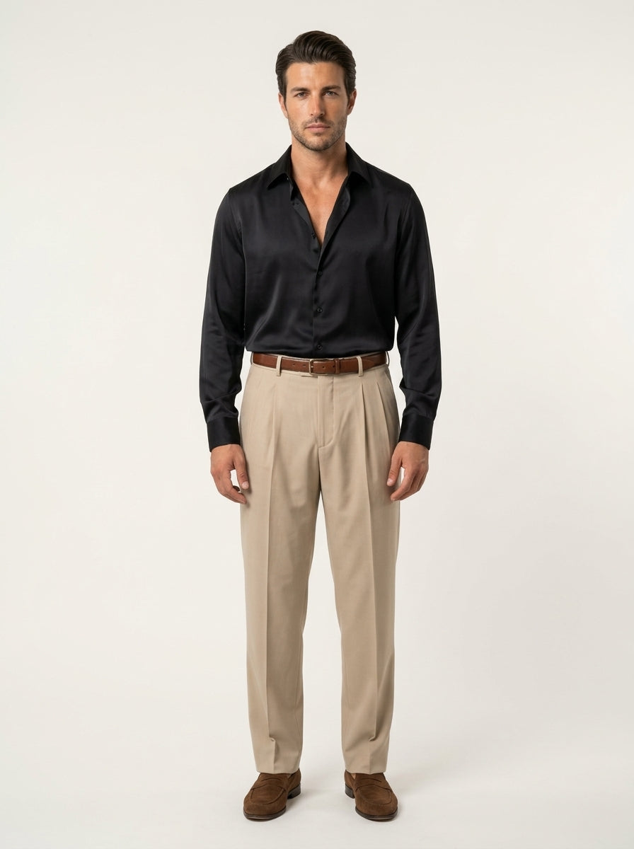 Camicia Satinata Riviera negra VITTORI LUVANO, vista frontal