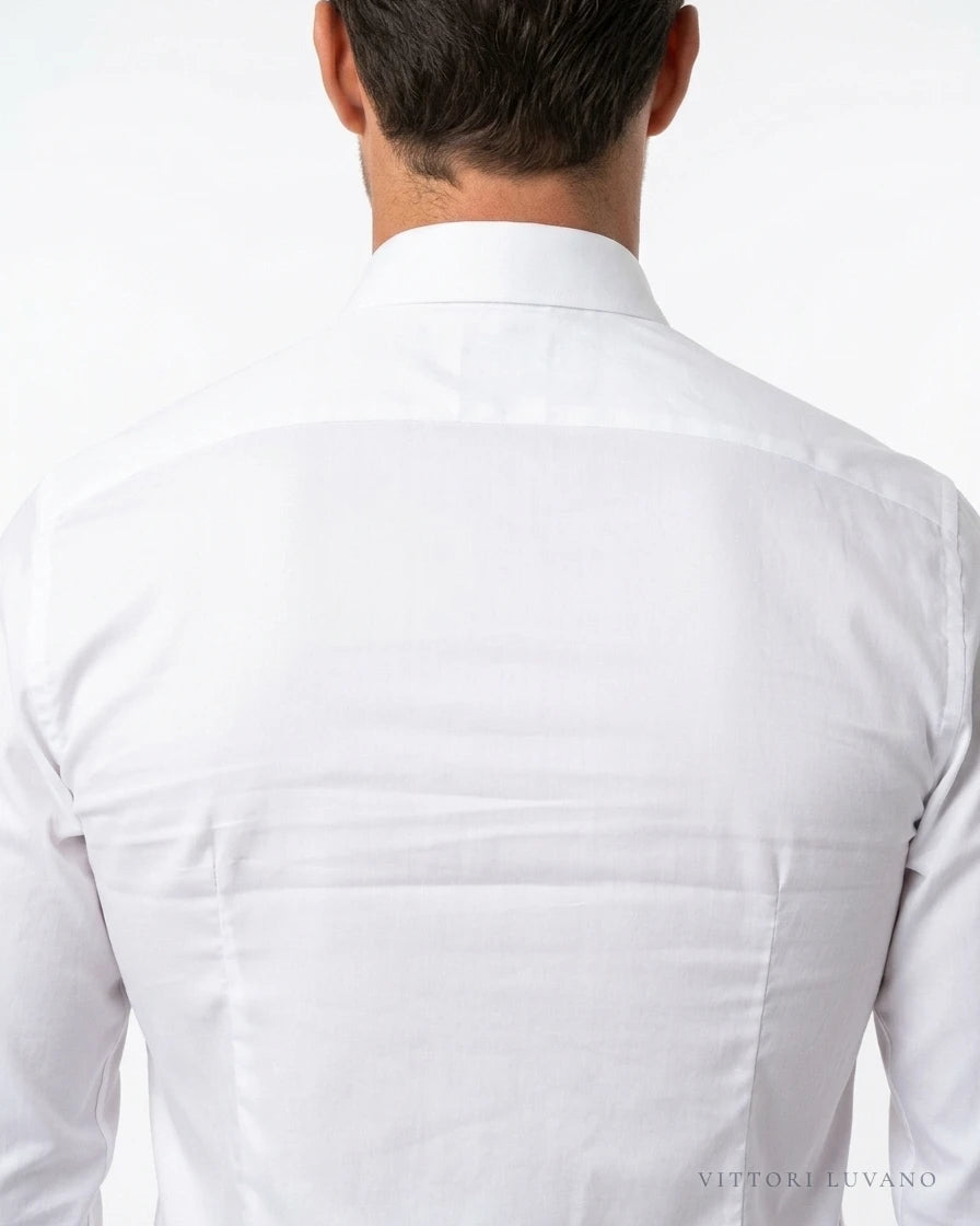 Espalda de la camisa slim Classico blanca VITTORI LUVANO con pinzas